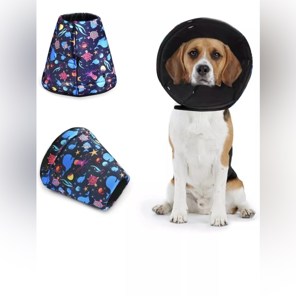 New Dog Cone Collar After‎ Surgery Soft Recovery, Medium Sea Life FIsh Starfish
